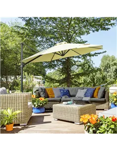 Outsunny 3(m) LED Cantilever Parasol Garden Sun Umbrella w/ Base and Solar Lights Beige 2