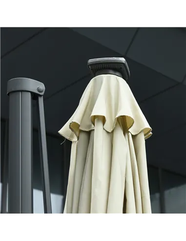 Outsunny 3(m) LED Cantilever Parasol Garden Sun Umbrella w/ Base and Solar Lights Beige