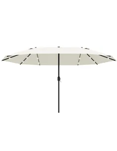 Outsunny 4.4m Double-Sided Sun Umbrella Patio Parasol LED Solar Lights Cream White