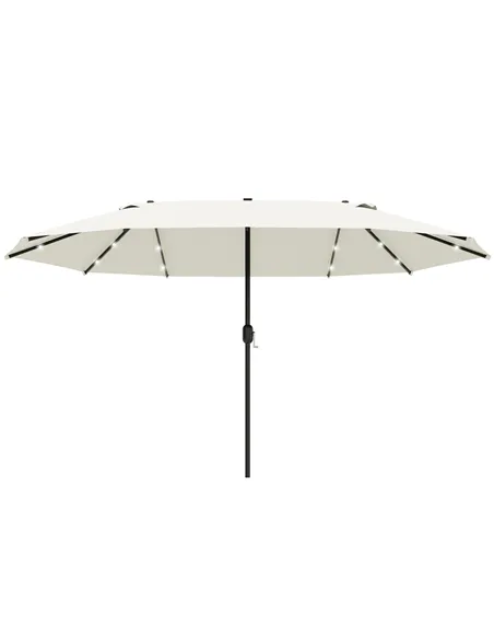 Outsunny 4.4m Double-Sided Sun Umbrella Patio Parasol LED Solar Lights Cream White