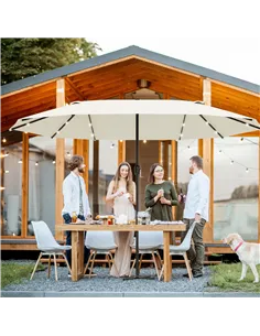 Outsunny 4.4m Double-Sided Sun Umbrella Patio Parasol LED Solar Lights Cream White 2