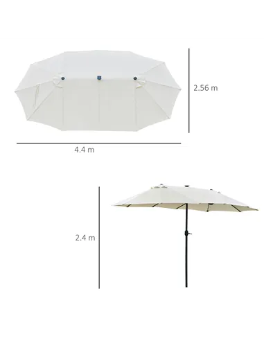 Outsunny 4.4m Double-Sided Sun Umbrella Patio Parasol LED Solar Lights Cream White