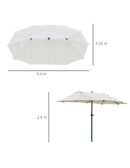 Outsunny 4.4m Double-Sided Sun Umbrella Patio Parasol LED Solar Lights Cream White