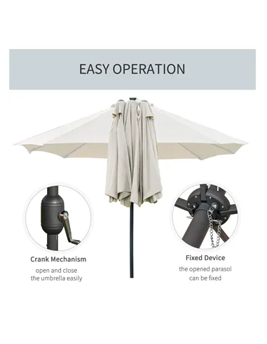 Outsunny 4.4m Double-Sided Sun Umbrella Patio Parasol LED Solar Lights Cream White