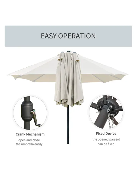 Outsunny 4.4m Double-Sided Sun Umbrella Patio Parasol LED Solar Lights Cream White