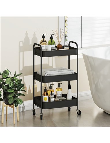 HOMCOM Three-Tier Steel Storage Trolley - Black