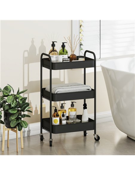 HOMCOM Three-Tier Steel Storage Trolley - Black