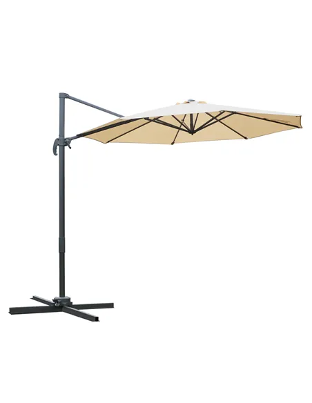 Outsunny Round Umbrella Parasol W/ Tilt 360° Rotation and Hand Crank Cross Base-Beige