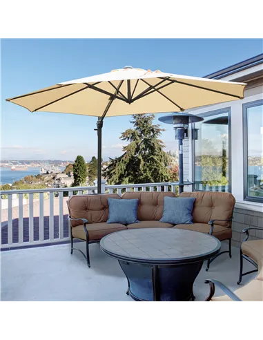 Outsunny Round Umbrella Parasol W/ Tilt 360° Rotation and Hand Crank Cross Base-Beige