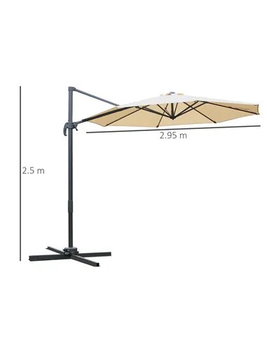 Outsunny Round Umbrella Parasol W/ Tilt 360° Rotation and Hand Crank Cross Base-Beige