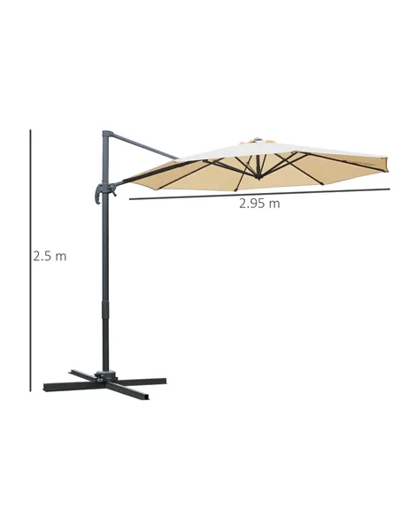 Outsunny Round Umbrella Parasol W/ Tilt 360° Rotation and Hand Crank Cross Base-Beige