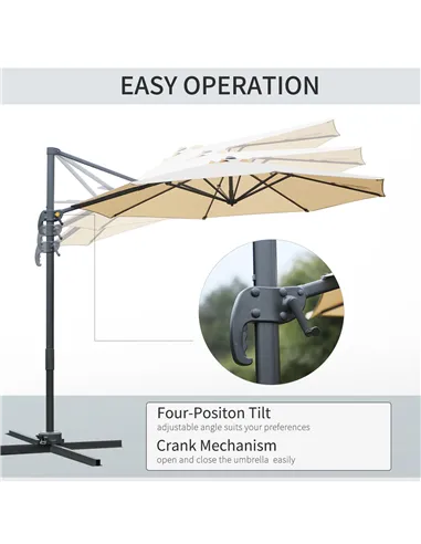 Outsunny Round Umbrella Parasol W/ Tilt 360° Rotation and Hand Crank Cross Base-Beige