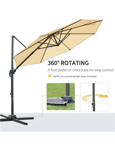 Outsunny Round Umbrella Parasol W/ Tilt 360° Rotation and Hand Crank Cross Base-Beige