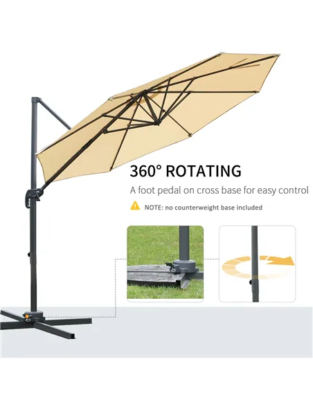 Outsunny Round Umbrella Parasol W/ Tilt 360° Rotation and Hand Crank Cross Base-Beige