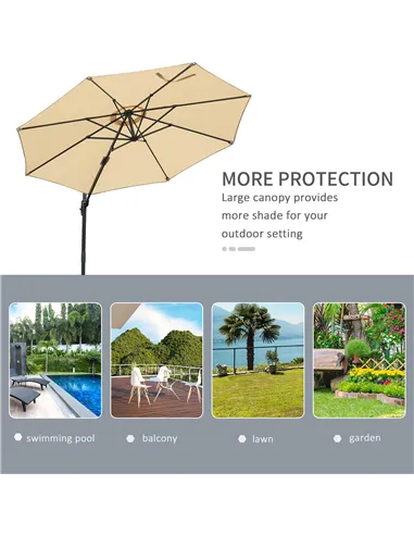 Outsunny Round Umbrella Parasol W/ Tilt 360° Rotation and Hand Crank Cross Base-Beige
