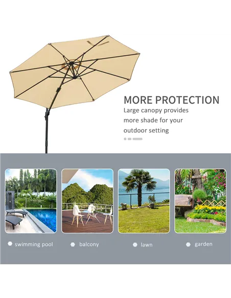 Outsunny Round Umbrella Parasol W/ Tilt 360° Rotation and Hand Crank Cross Base-Beige