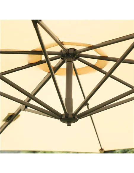 Outsunny Round Umbrella Parasol W/ Tilt 360° Rotation and Hand Crank Cross Base-Beige