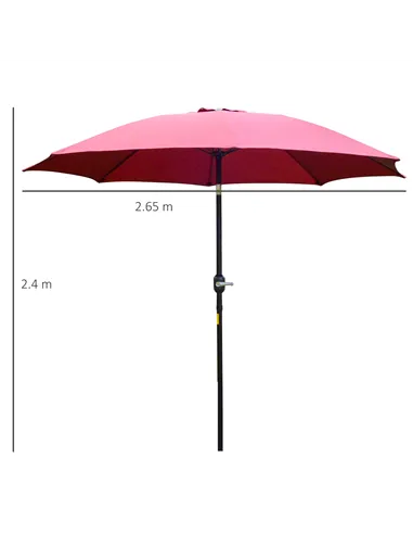 Outsunny 2.7M Garden Parasol Umbrella with Glass Fibre Ribs and Aluminium Frame, Tilting Sun Shade Shelter Canopy, Wine Red