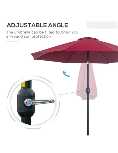 Outsunny 2.7M Garden Parasol Umbrella with Glass Fibre Ribs and Aluminium Frame, Tilting Sun Shade Shelter Canopy, Wine Red