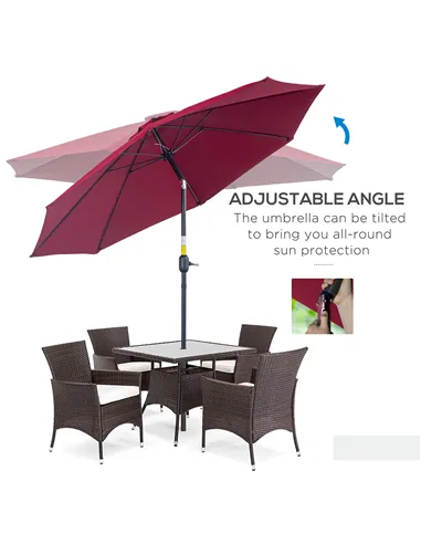 Outsunny 2.7M Garden Parasol Umbrella with Glass Fibre Ribs and Aluminium Frame, Tilting Sun Shade Shelter Canopy, Wine Red