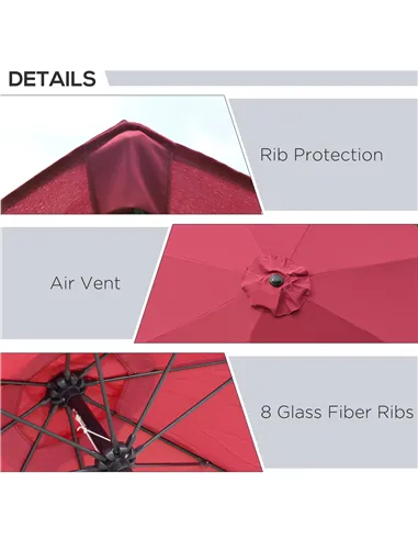Outsunny 2.7M Garden Parasol Umbrella with Glass Fibre Ribs and Aluminium Frame, Tilting Sun Shade Shelter Canopy, Wine Red