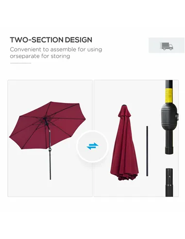Outsunny 2.7M Garden Parasol Umbrella with Glass Fibre Ribs and Aluminium Frame, Tilting Sun Shade Shelter Canopy, Wine Red