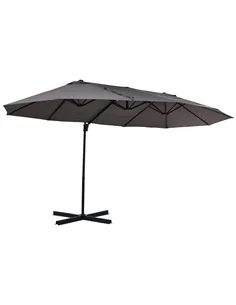 Outsunny Double Canopy Offset Parasol Umbrella Garden Shade w/ Steel Pole 12 Ribs Grey