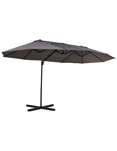 Outsunny Double Canopy Offset Parasol Umbrella Garden Shade w/ Steel Pole 12 Ribs Grey