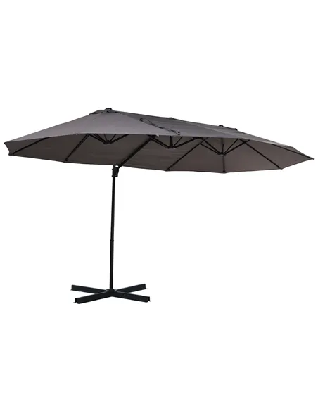 Outsunny Double Canopy Offset Parasol Umbrella Garden Shade w/ Steel Pole 12 Ribs Grey