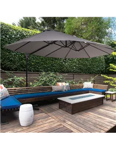 Outsunny Double Canopy Offset Parasol Umbrella Garden Shade w/ Steel Pole 12 Ribs Grey 2