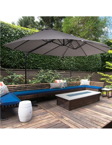 Outsunny Double Canopy Offset Parasol Umbrella Garden Shade w/ Steel Pole 12 Ribs Grey