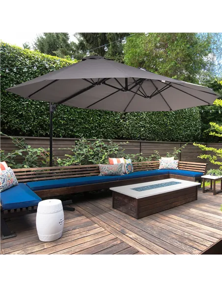 Outsunny Double Canopy Offset Parasol Umbrella Garden Shade w/ Steel Pole 12 Ribs Grey