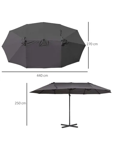 Outsunny Double Canopy Offset Parasol Umbrella Garden Shade w/ Steel Pole 12 Ribs Grey