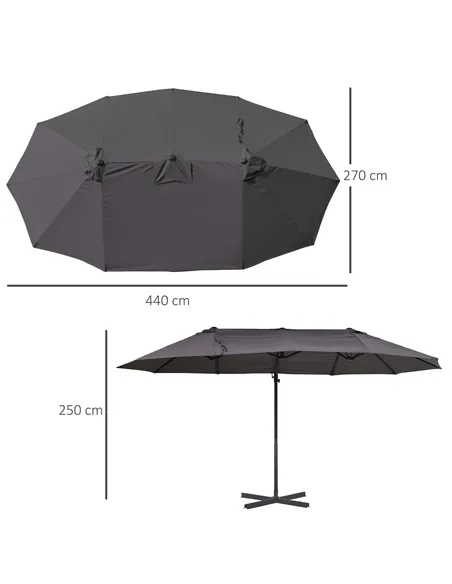 Outsunny Double Canopy Offset Parasol Umbrella Garden Shade w/ Steel Pole 12 Ribs Grey
