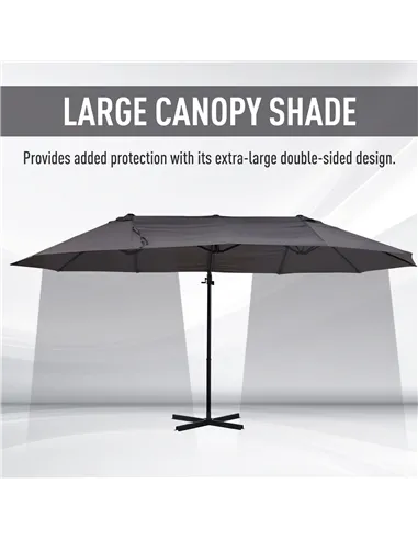 Outsunny Double Canopy Offset Parasol Umbrella Garden Shade w/ Steel Pole 12 Ribs Grey