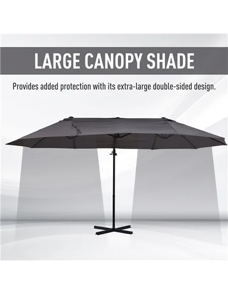 Outsunny Double Canopy Offset Parasol Umbrella Garden Shade w/ Steel Pole 12 Ribs Grey