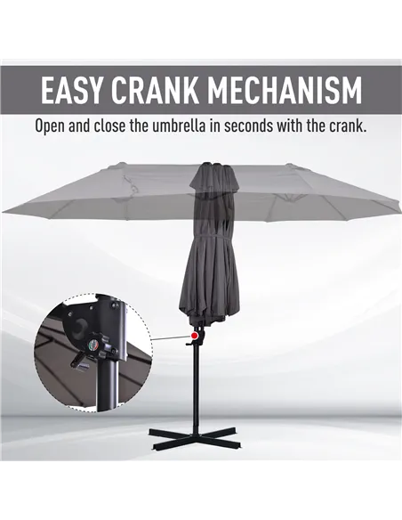Outsunny Double Canopy Offset Parasol Umbrella Garden Shade w/ Steel Pole 12 Ribs Grey