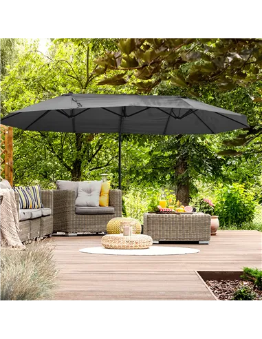Outsunny Double Canopy Offset Parasol Umbrella Garden Shade w/ Steel Pole 12 Ribs Grey