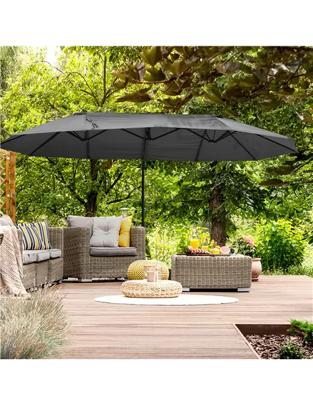 Outsunny Double Canopy Offset Parasol Umbrella Garden Shade w/ Steel Pole 12 Ribs Grey
