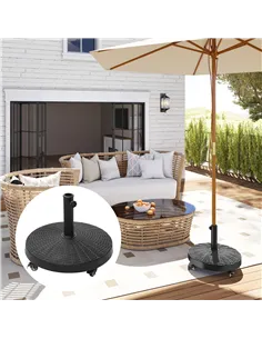 Outsunny 22.7kg Resin Patio Parasol Base Umbrella Stand Weight Deck Garden Sunshade Holder Round w/ Wheels Brakes Outdoor 2