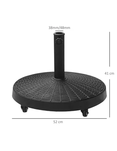 Outsunny 22.7kg Resin Patio Parasol Base Umbrella Stand Weight Deck Garden Sunshade Holder Round w/ Wheels Brakes Outdoor