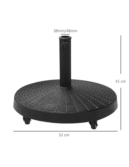 Outsunny 22.7kg Resin Patio Parasol Base Umbrella Stand Weight Deck Garden Sunshade Holder Round w/ Wheels Brakes Outdoor