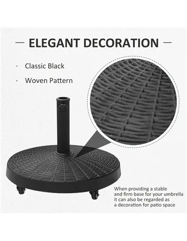 Outsunny 22.7kg Resin Patio Parasol Base Umbrella Stand Weight Deck Garden Sunshade Holder Round w/ Wheels Brakes Outdoor