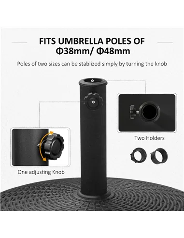 Outsunny 22.7kg Resin Patio Parasol Base Umbrella Stand Weight Deck Garden Sunshade Holder Round w/ Wheels Brakes Outdoor