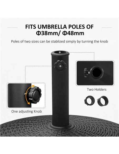 Outsunny 22.7kg Resin Patio Parasol Base Umbrella Stand Weight Deck Garden Sunshade Holder Round w/ Wheels Brakes Outdoor