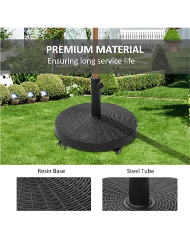 Outsunny 22.7kg Resin Patio Parasol Base Umbrella Stand Weight Deck Garden Sunshade Holder Round w/ Wheels Brakes Outdoor