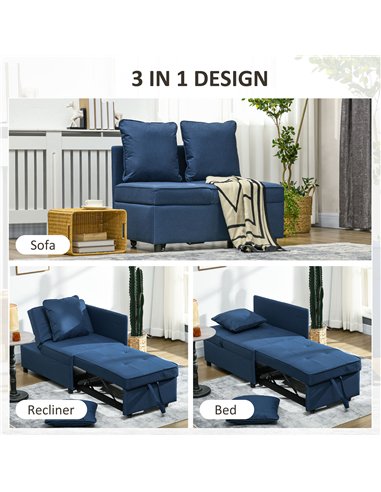 HOMCOM Convertible Single Sofa Bed with Thick Padded Seat, 3-in-1 Multi-Functional Sleeper Chair Bed with Magazine Pocket, for L