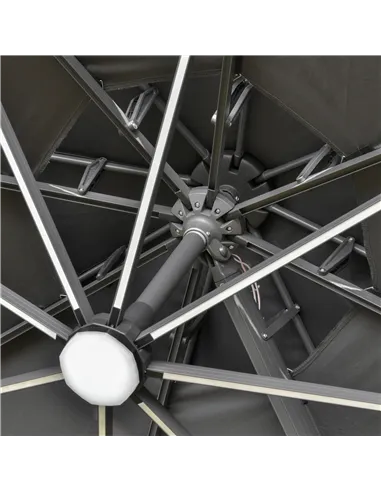 Outsunny 3m Cantilever Parasol w/ Solar Lights Power Bank Base 360° Spin Dark Grey