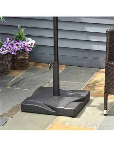 Outsunny 20kg Square Parasol Base Outdoor Garden Cement Umbrella Weight Stand Holder, Fits Φ32mm,Φ38mm,Φ48mm Pole - Black