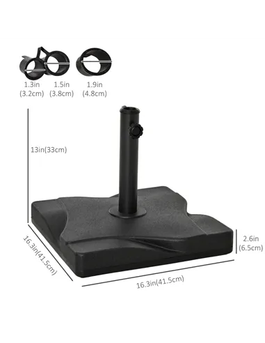 Outsunny 20kg Square Parasol Base Outdoor Garden Cement Umbrella Weight Stand Holder, Fits Φ32mm,Φ38mm,Φ48mm Pole - Black